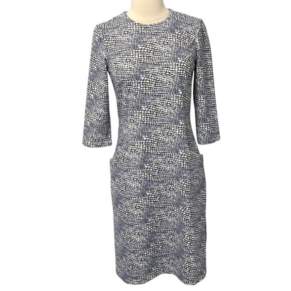 J. McLaughlin Catalyst Sheath Dress Navy Brown Pockets Catalina Cloth EUC Size S - Picture 11 of 11